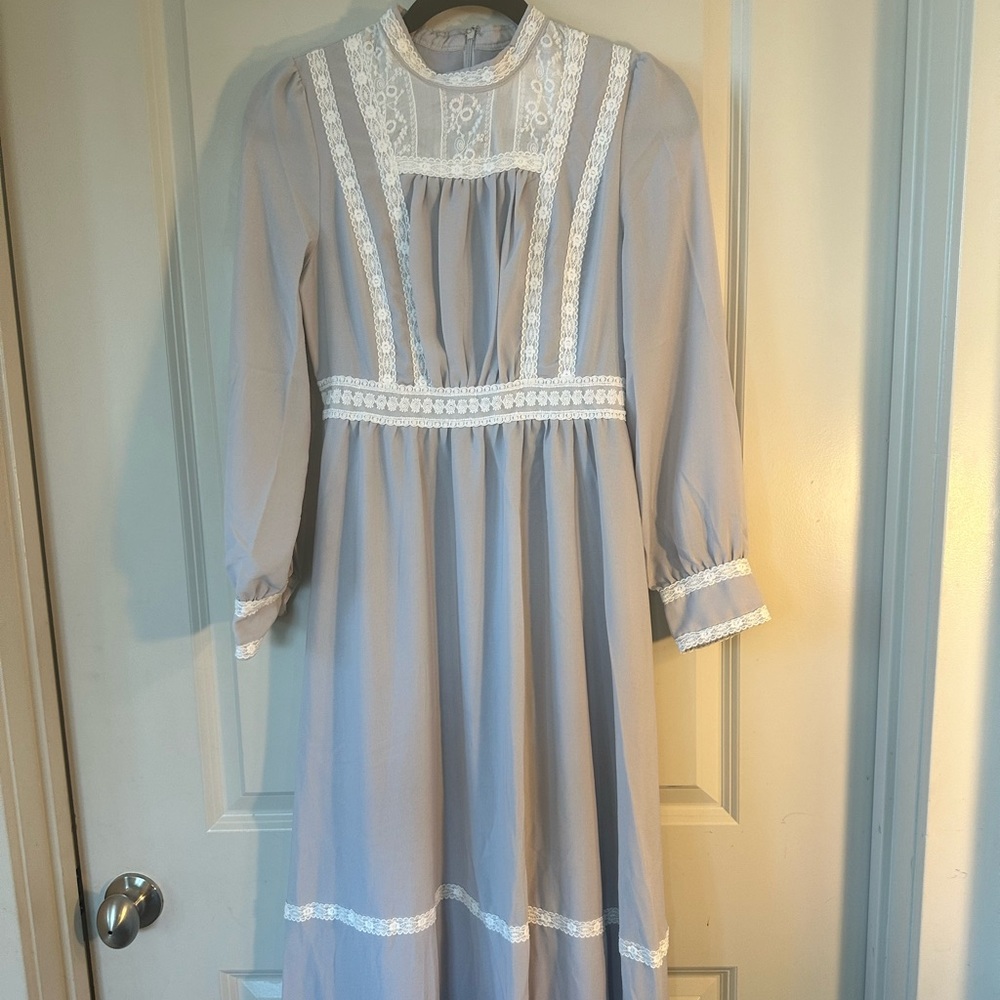 Vintage Lolita  Coquette Grey and White Lace Trim Tea Dress, size Small